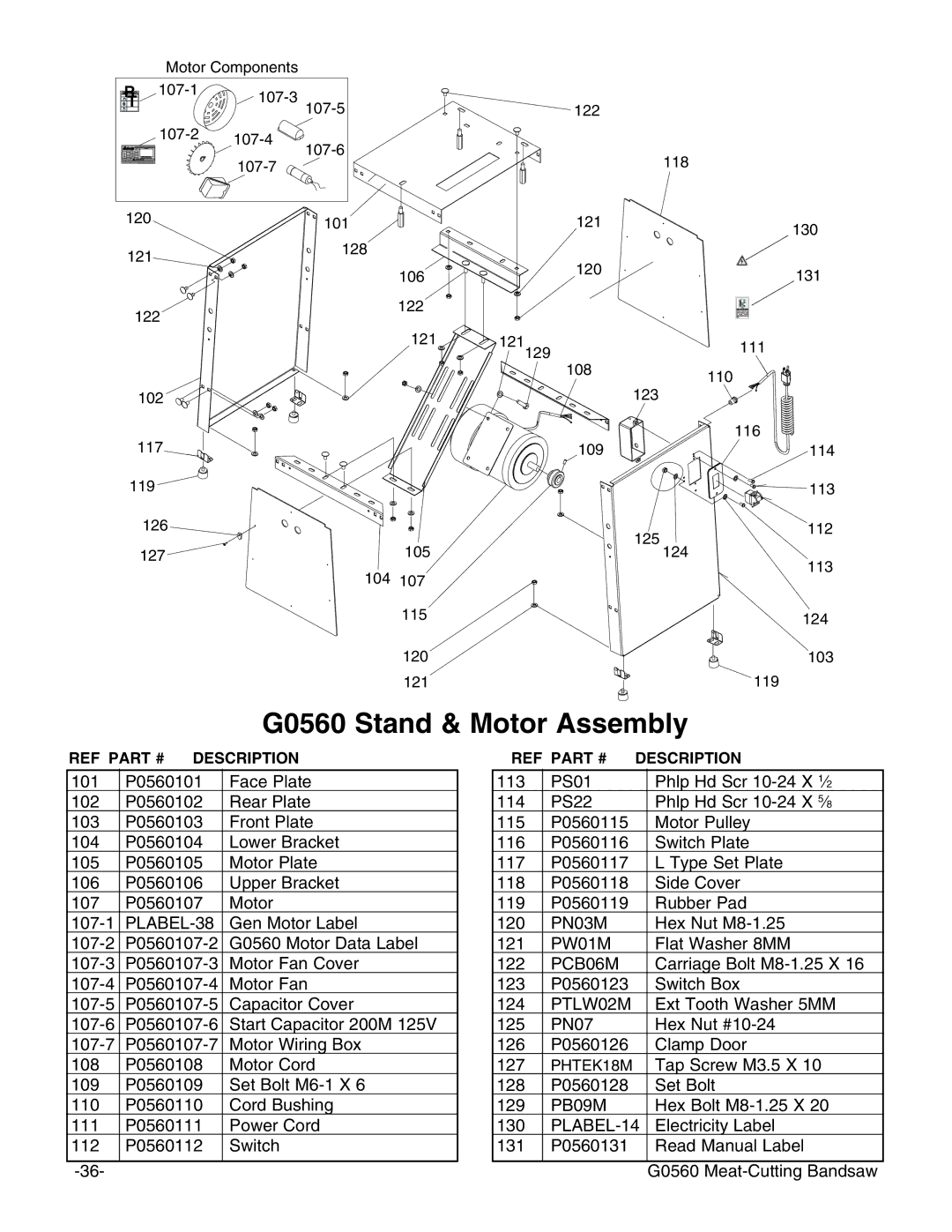 Grizzly instruction manual G0560 Stand & Motor Assembly 