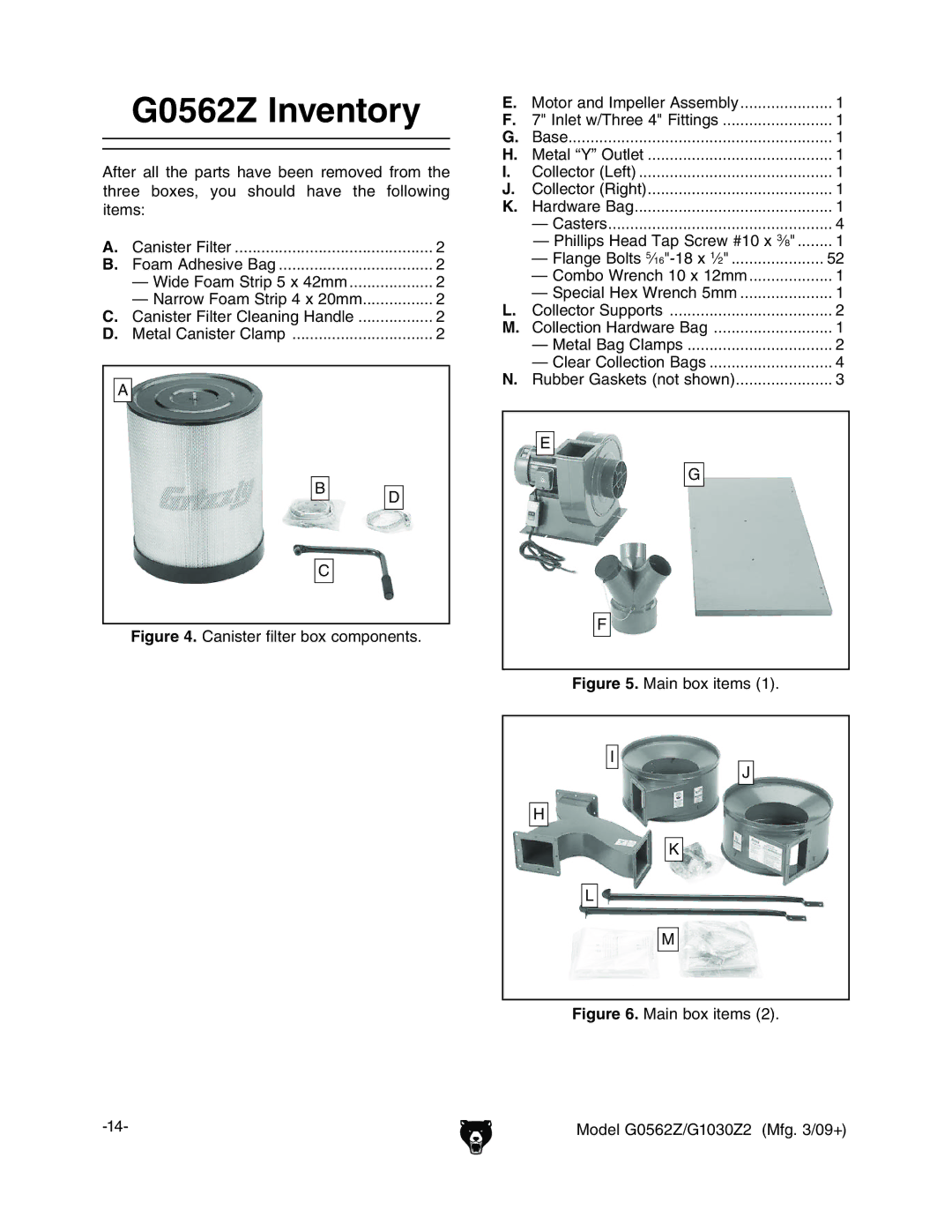 Grizzly G1030Z2 owner manual G0562Z Inventory, VchiZgaiZgWdmXdbedcZcih# 