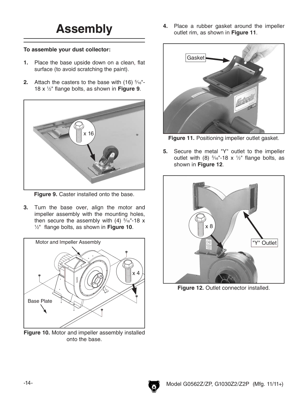 Grizzly G0562Z owner manual Assembly, To assemble your dust collector 