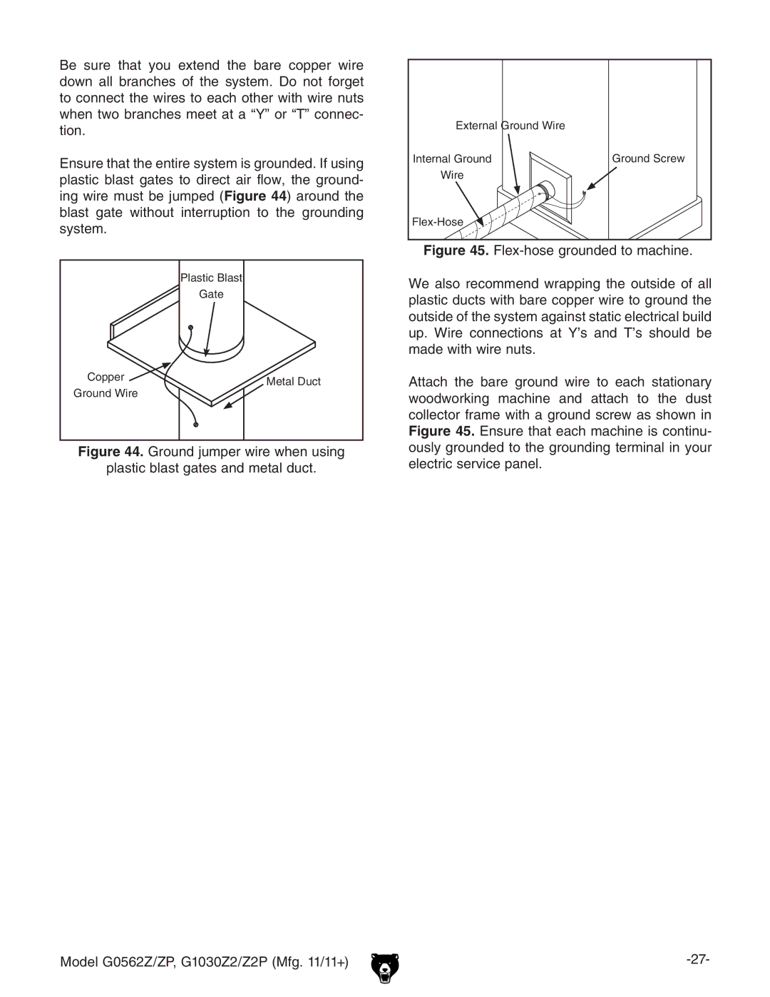 Grizzly G0562Z owner manual Plastic Blast Gate 