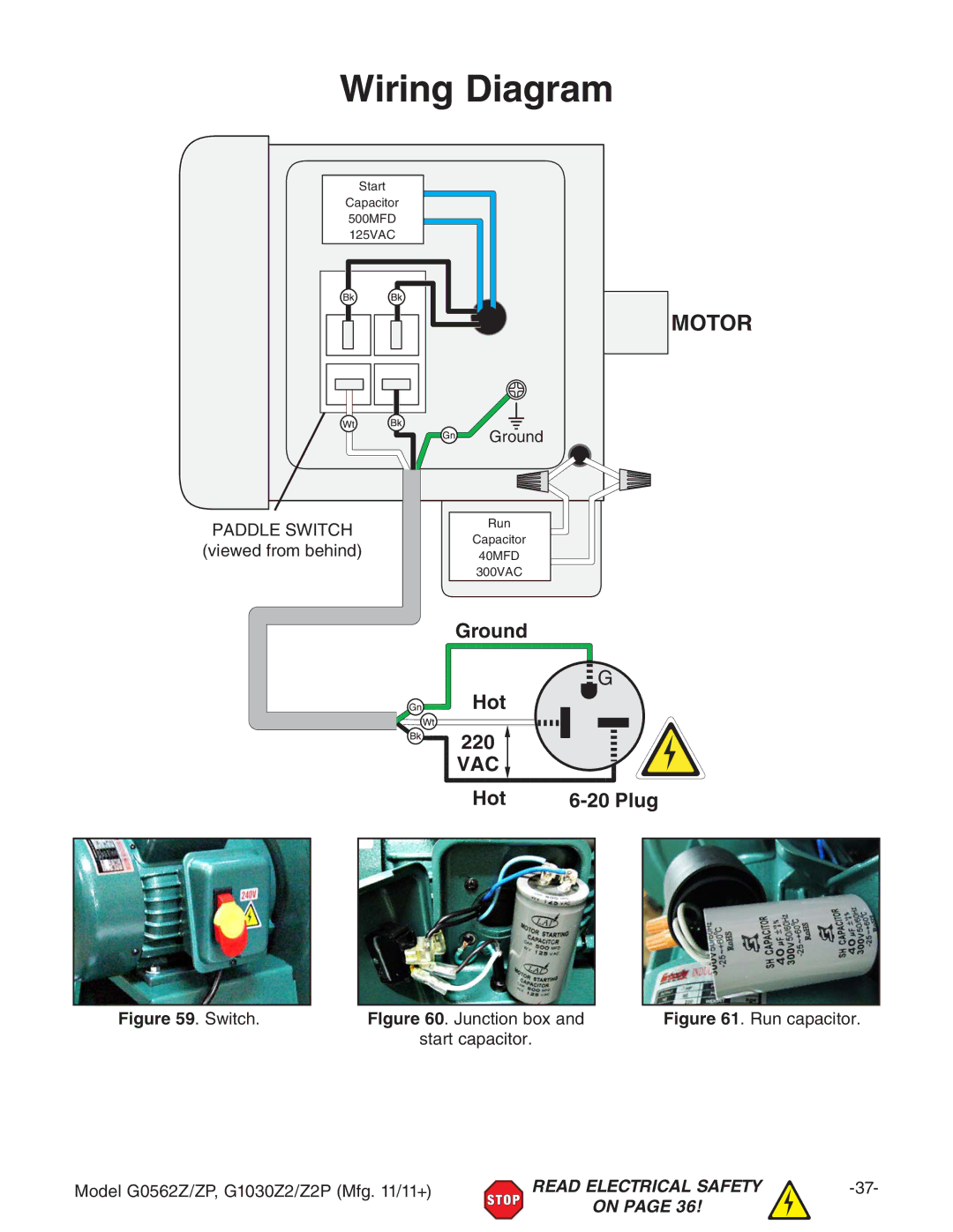 Grizzly owner manual Wiring Diagram, E699AHLI8=, Start capacitor Model G0562Z/ZP, G1030Z2/Z2P Mfg /11+ 