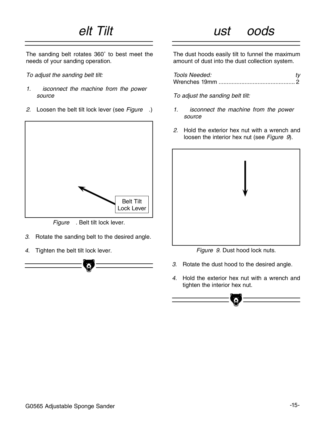 Grizzly G0565 instruction manual Belt Tilt Dust Hoods, Tools Needed Qty 