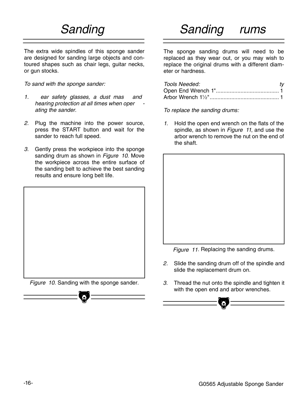 Grizzly G0565 instruction manual Sanding Sanding Drums, To replace the sanding drums 