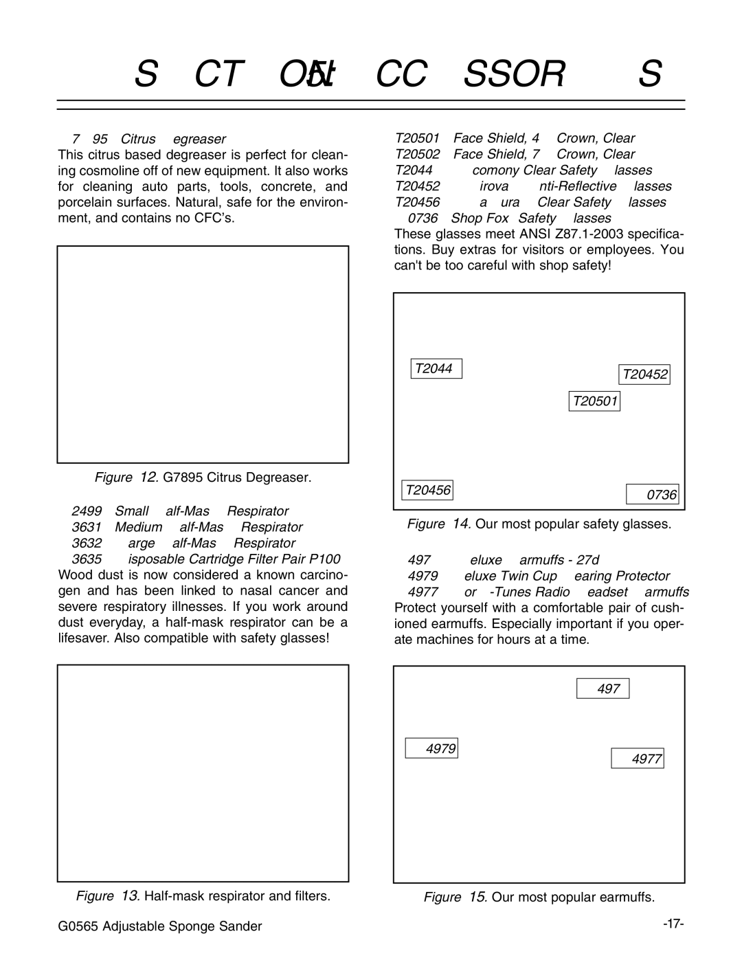 Grizzly G0565 instruction manual Accessories, T20448T20452 T20501 T20456 H0736, H4978 H4979 H4977 