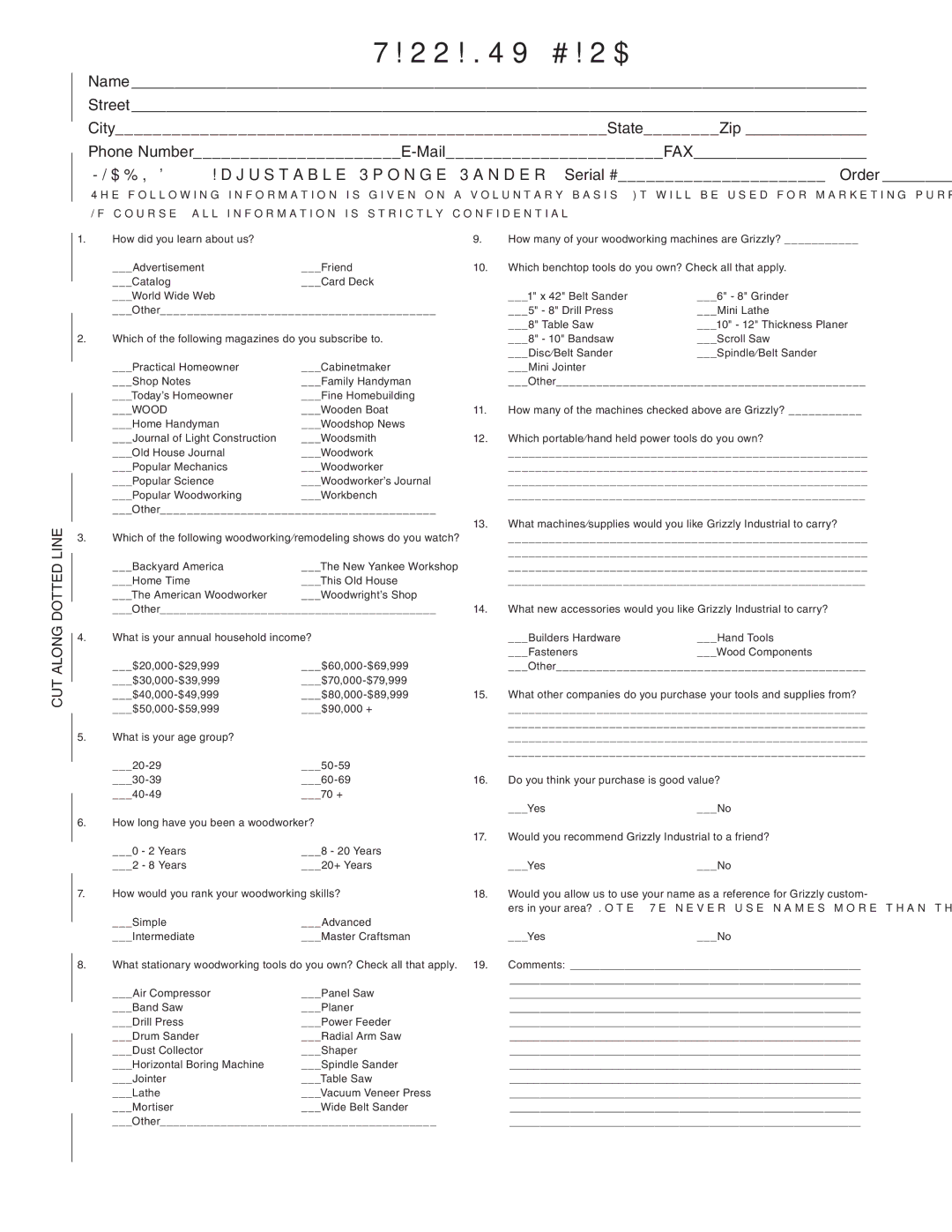 Grizzly G0565 instruction manual Warranty Card 