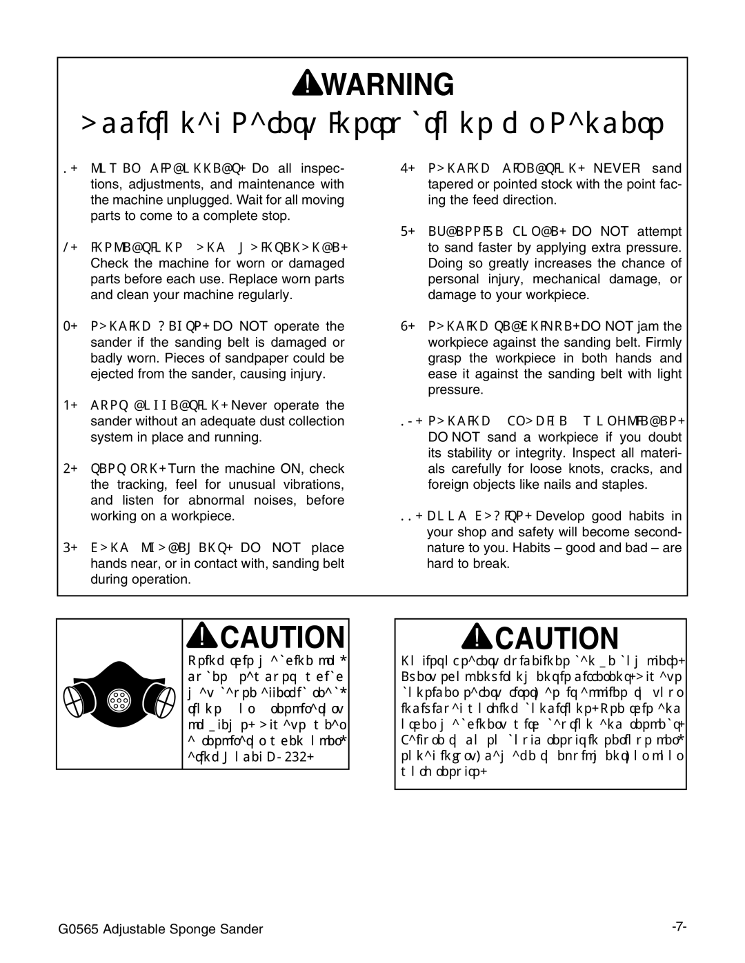 Grizzly G0565 instruction manual Additional Safety Instructions for Sanders 