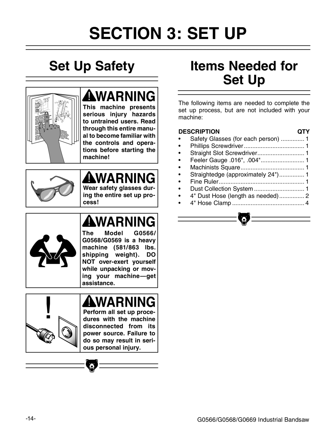 Grizzly G0566 manual #4/. 3%4, 3ETT5P 3AFETY 