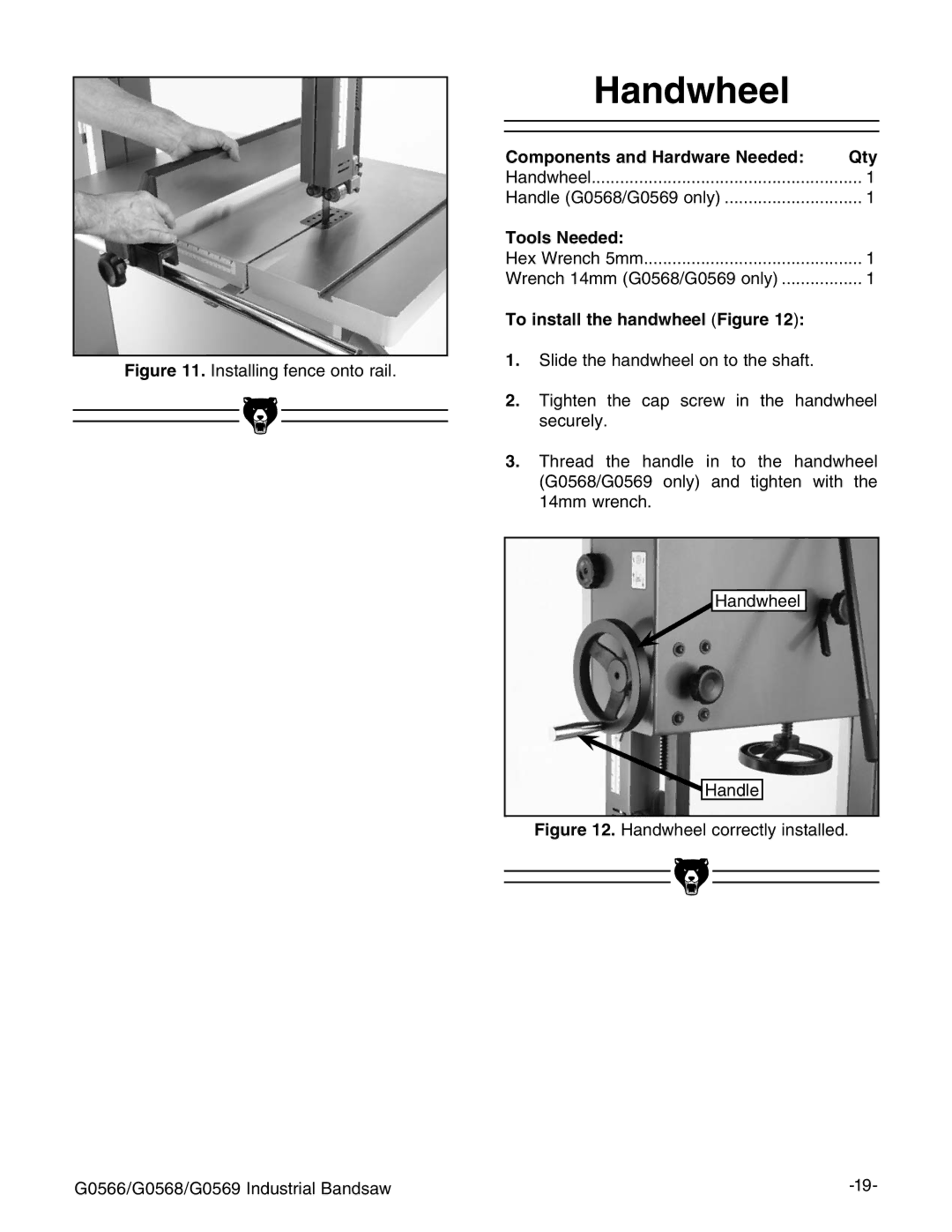 Grizzly G0566 manual Andwheel, Igure chiVaac\ZcXZdcidgVa#, 4O INSTALLTTHEHHANDWHEELW&IGURE  