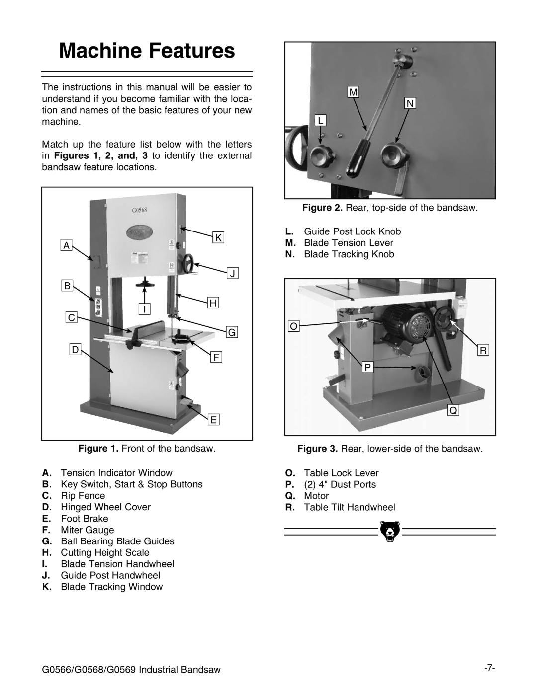 Grizzly G0566 manual Achine &EATURES,  7aVYZIZchdcAZkZg,  7aVYZIgVX`c\@cdW,  BiZgVj\Z 