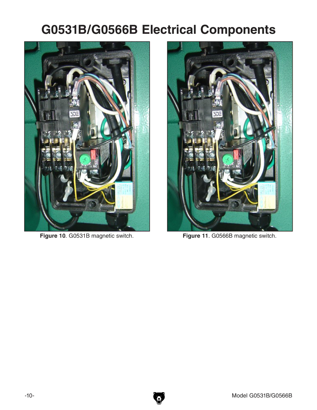 Grizzly g0531b manual G0531B/G0566B Electrical Components, G0531B magnetic switch 