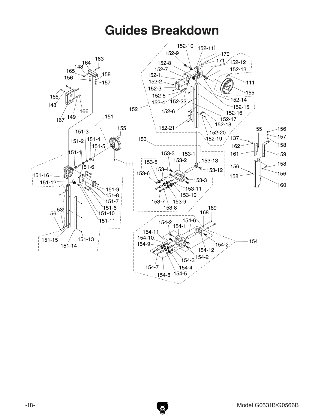 Grizzly G0566B, g0531b manual Guides Breakdown 