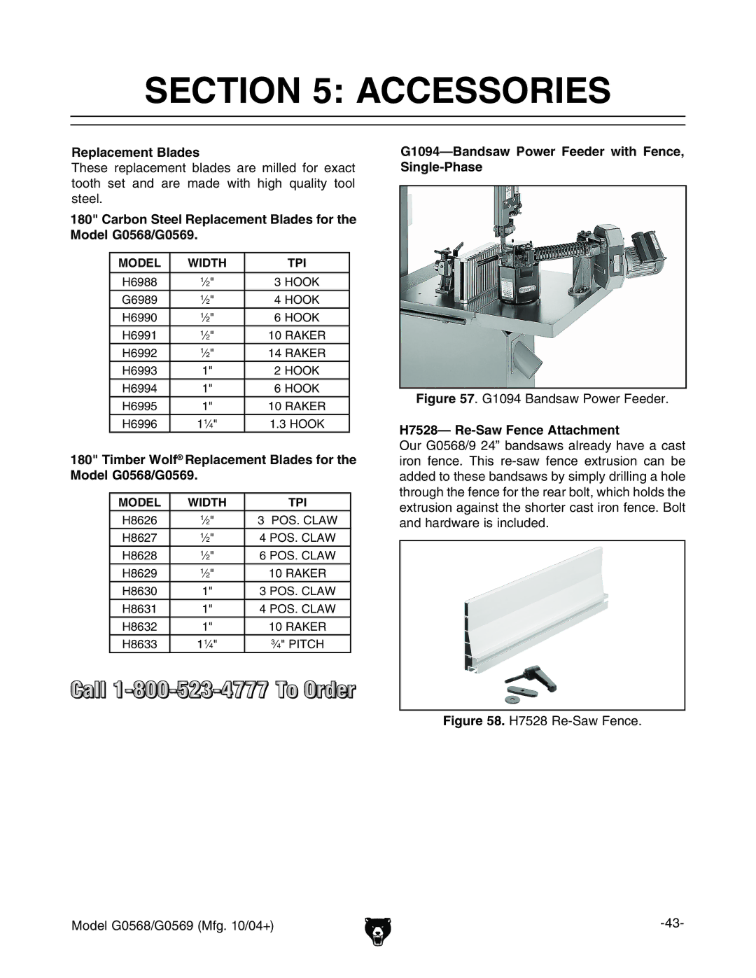 Grizzly G0568, G0569 owner manual Accessories 