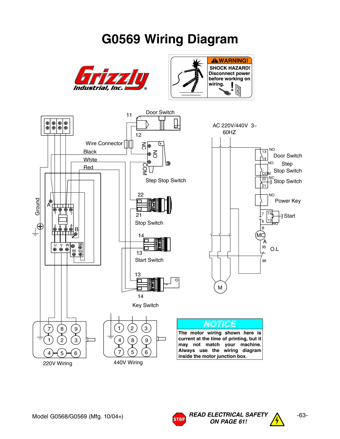 Grizzly G0568 owner manual G0569 Wiring Diagram 