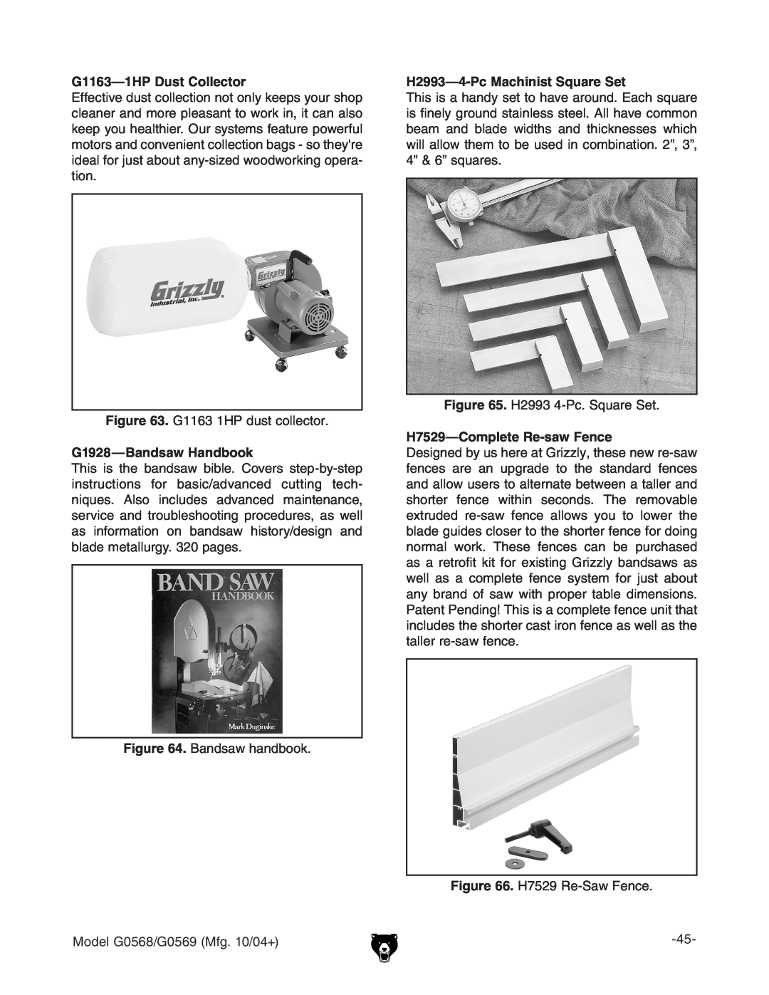 Grizzly G0568 G1163-1HP Dust Collector, &&+&=EYjhiXdaaZXidg#, G1928-Bandsaw Handbook, H2993-4-Pc Machinist Square Set 