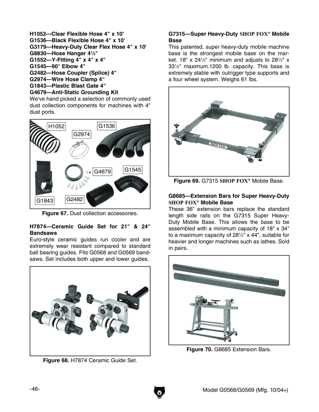 Grizzly G0569 YjhiXdaaZXidcXdbedcZcihdgbVXcZhli Yjhiedgih# =&%, H7874-Ceramic Guide Set for 21 & 24 Bandsaws 