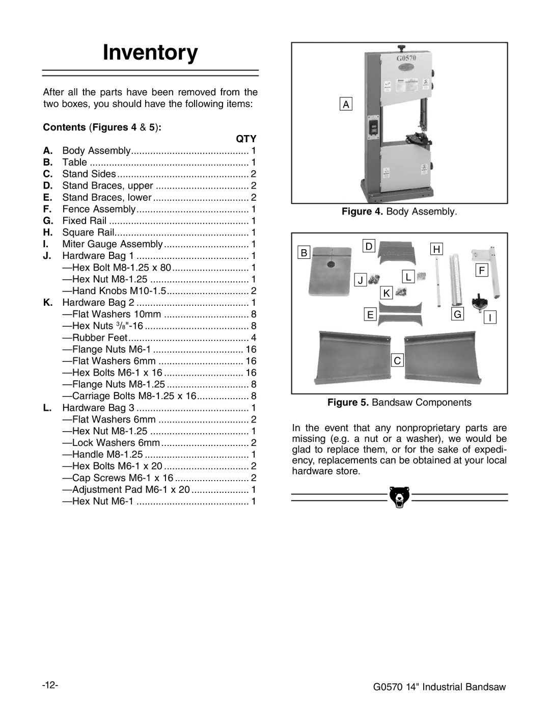 Grizzly G0570 manual Nventory, #Ontents &Iguress , Igure 7dYn6hhZbWan#, Igure  7VcYhVl8dbedcZcih 