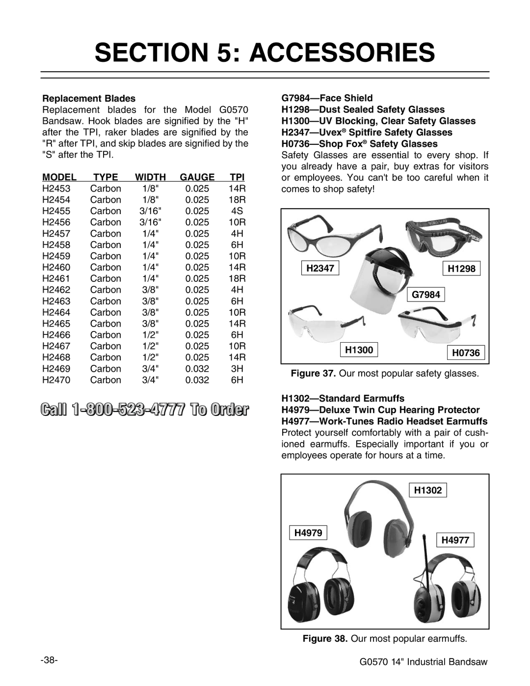 Grizzly G0570 manual #4/.  !##%33/2%3, 2EPLACEMENTCLADES,  $UST 3EALED 3AFETY Lasses,  3TANDARD %ARMUFFS 