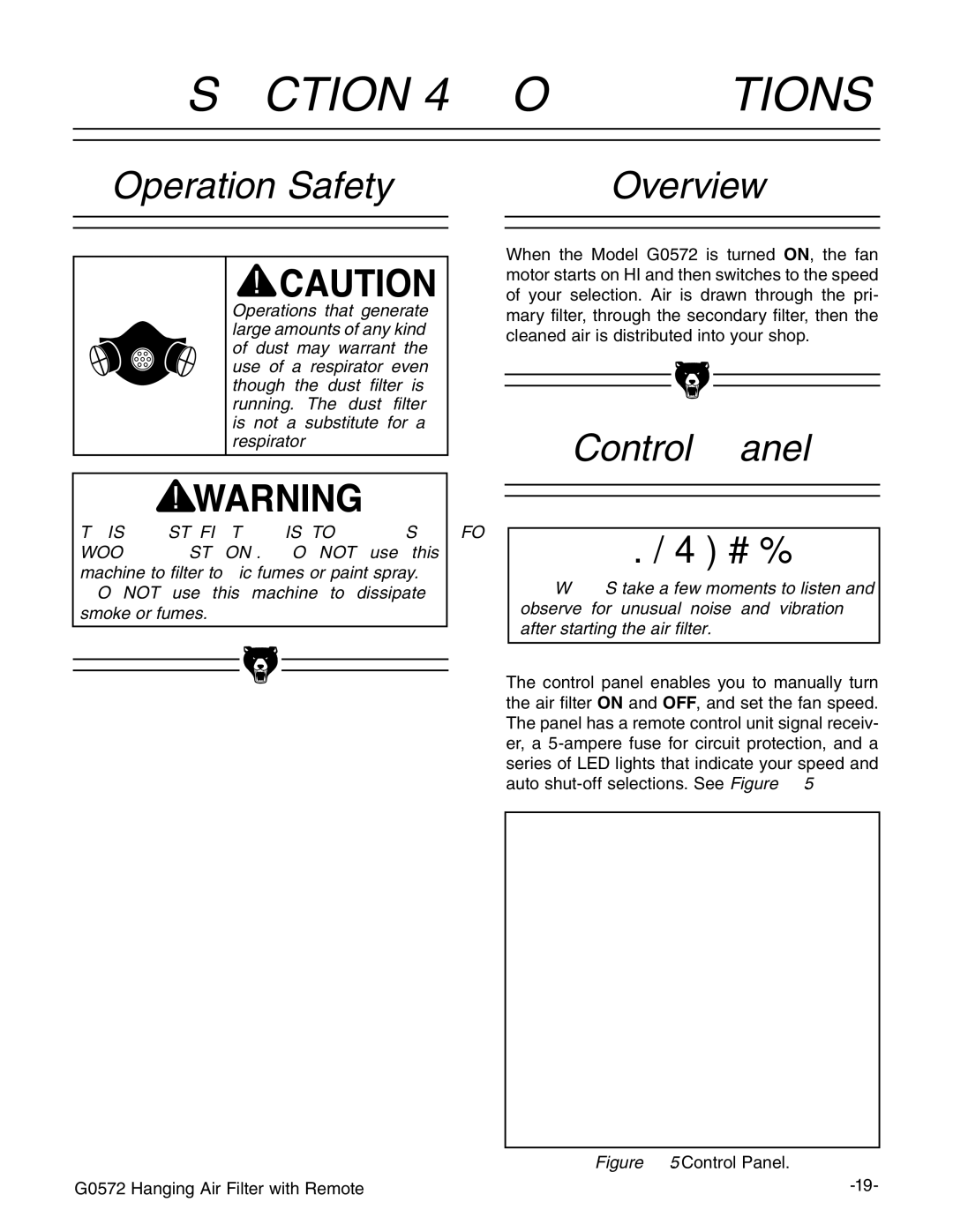 Grizzly G0572 instruction manual Operations, Operation Safety, Overview, Control Panel 