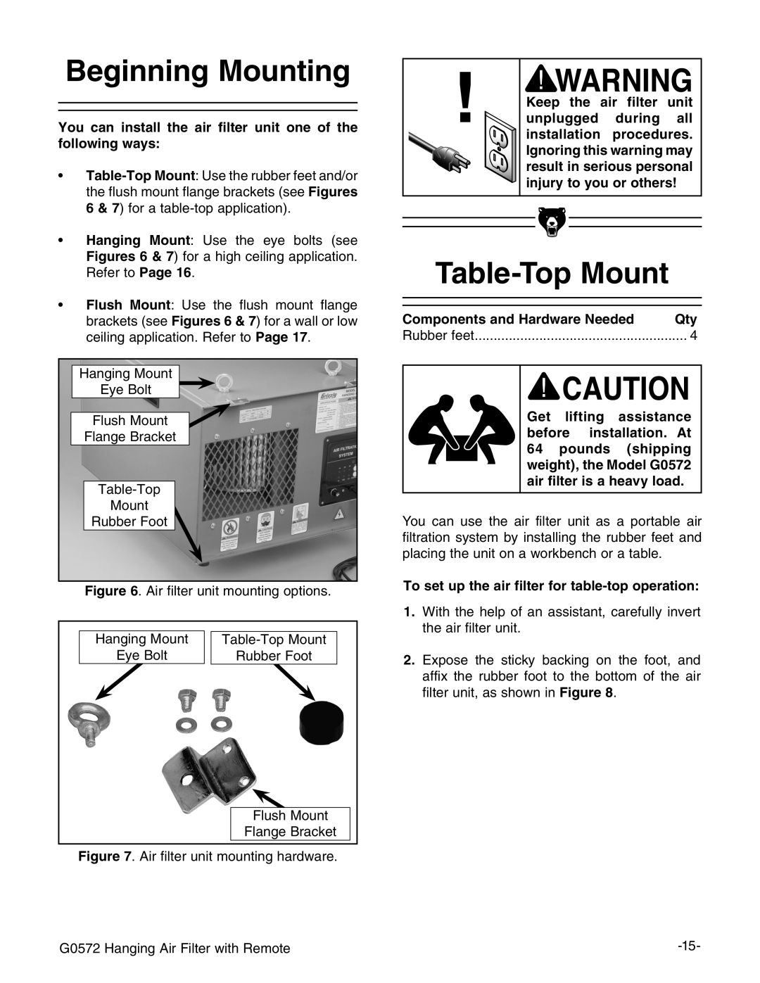 Grizzly G0572 instruction manual Beginning Mounting, Table-TopMount 