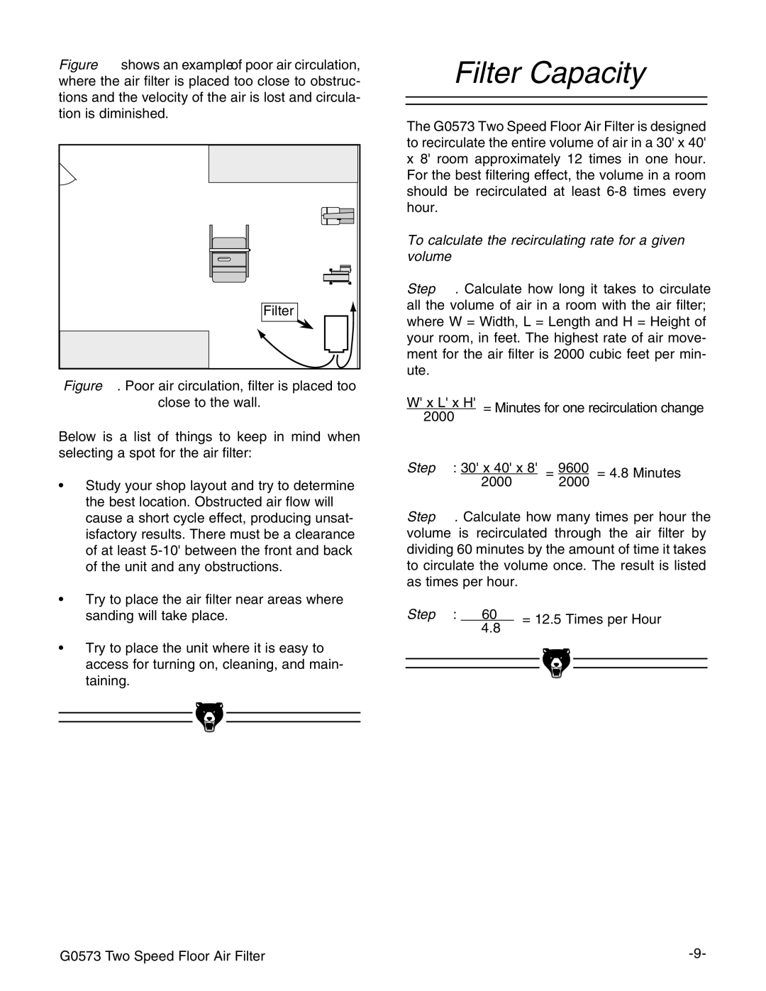 Grizzly G0573 instruction manual Filter Capacity, To calculate the recirculating rate for a given, Volume, Step 