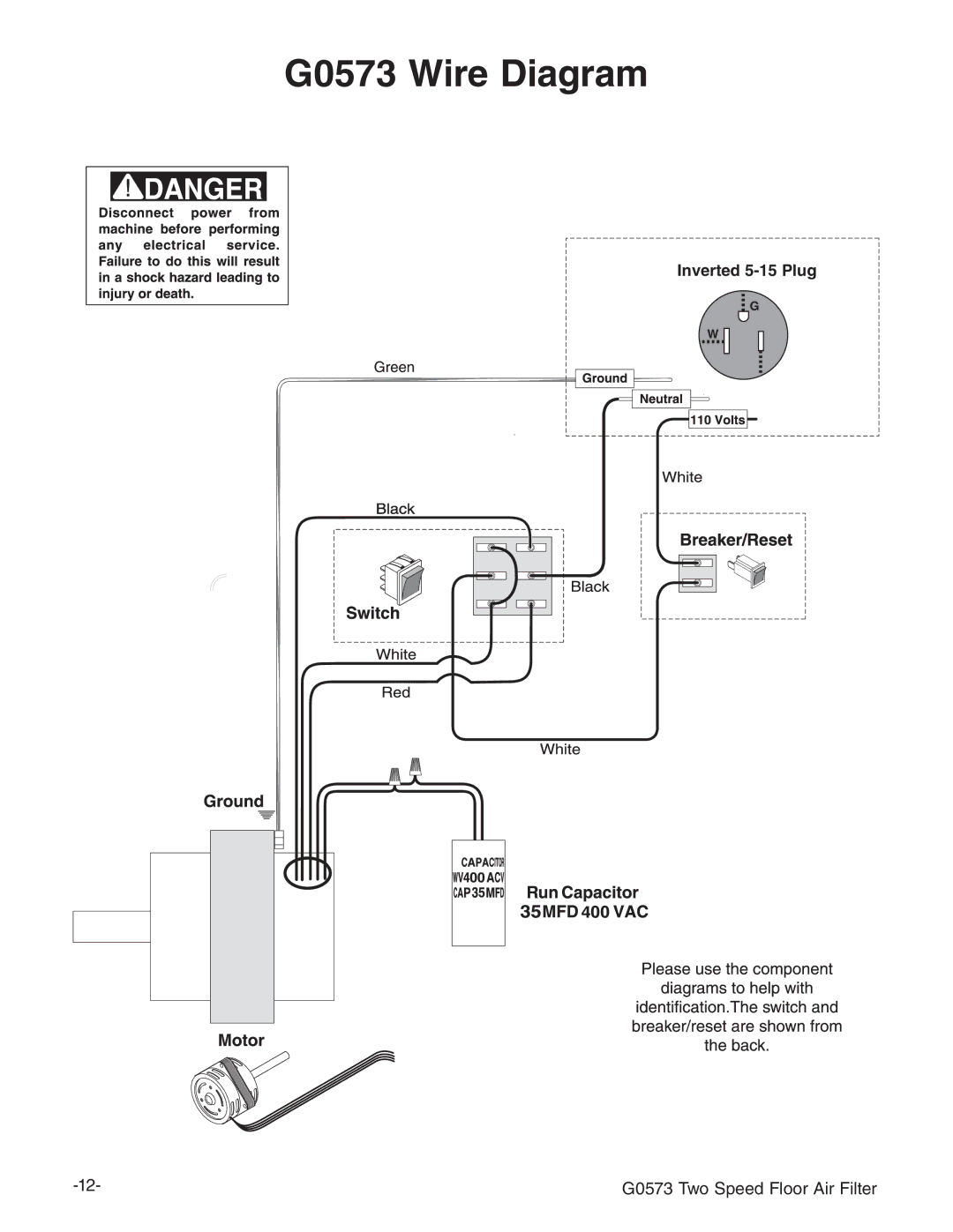 Grizzly instruction manual G0573 Wire Diagram 