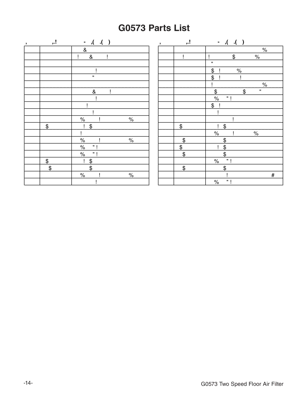 Grizzly instruction manual G0573 Parts List 