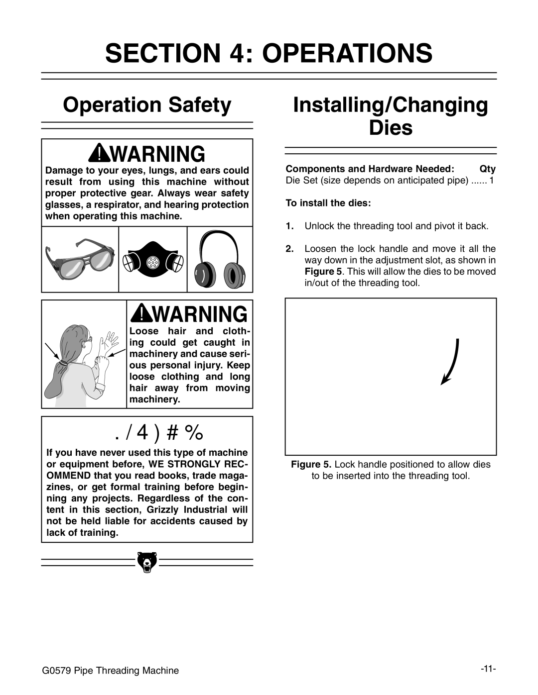 Grizzly G0579 manual #4/.  /0%2!4/.3, PERATIONT3AFETY, $Ies 