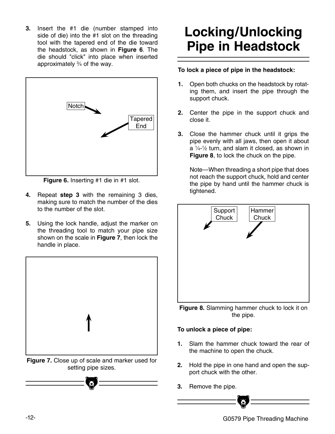 Grizzly G0579 manual 4O Unlockkaapieceeof PIPE 