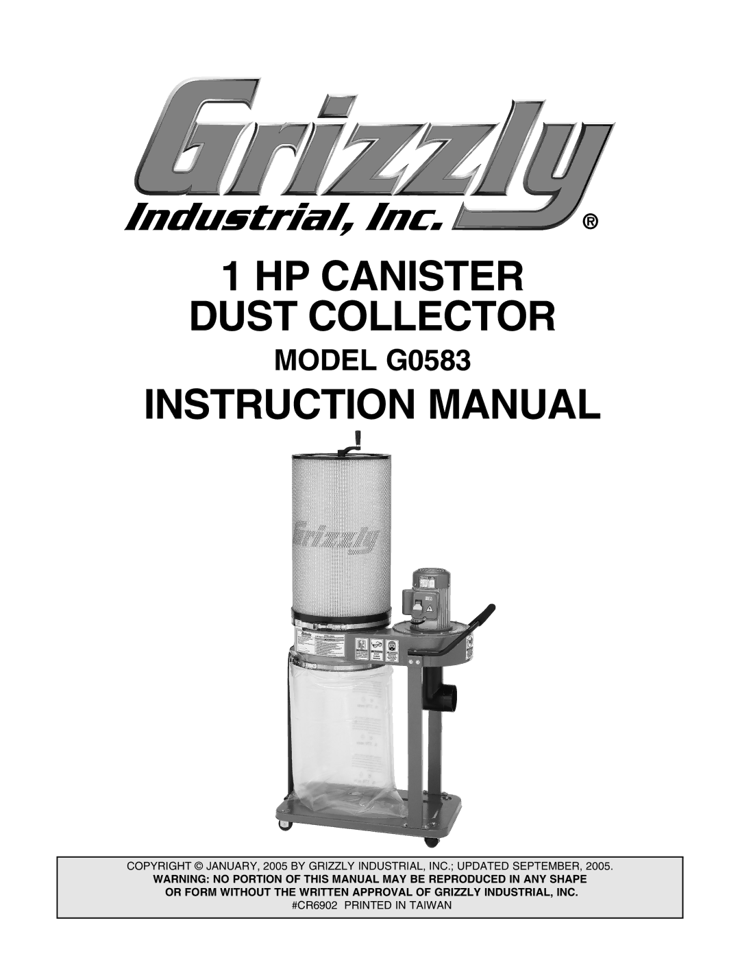 Grizzly G0583 instruction manual HP Canister Dust Collector 