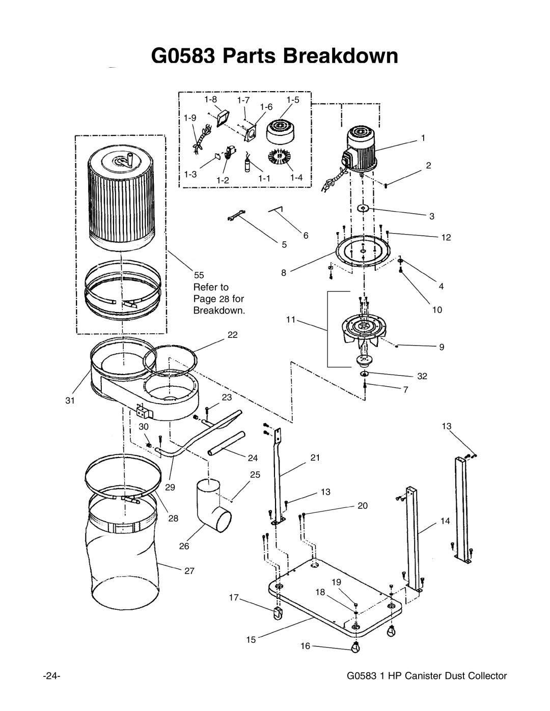 Grizzly instruction manual G0583 Parts Breakdown 