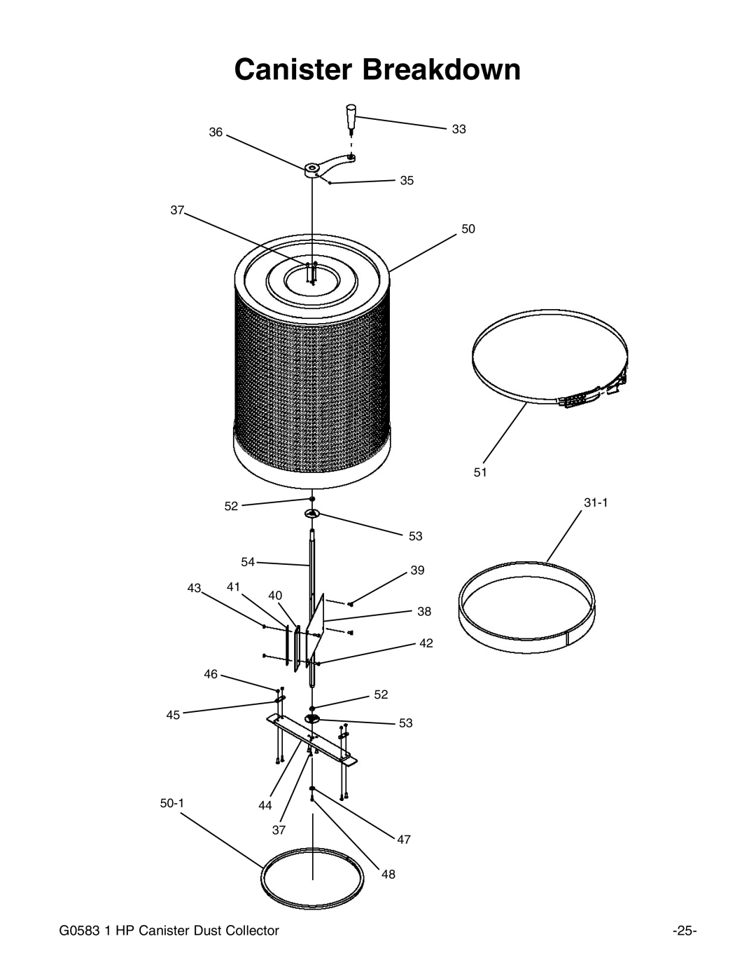 Grizzly G0583 instruction manual Canister Breakdown 