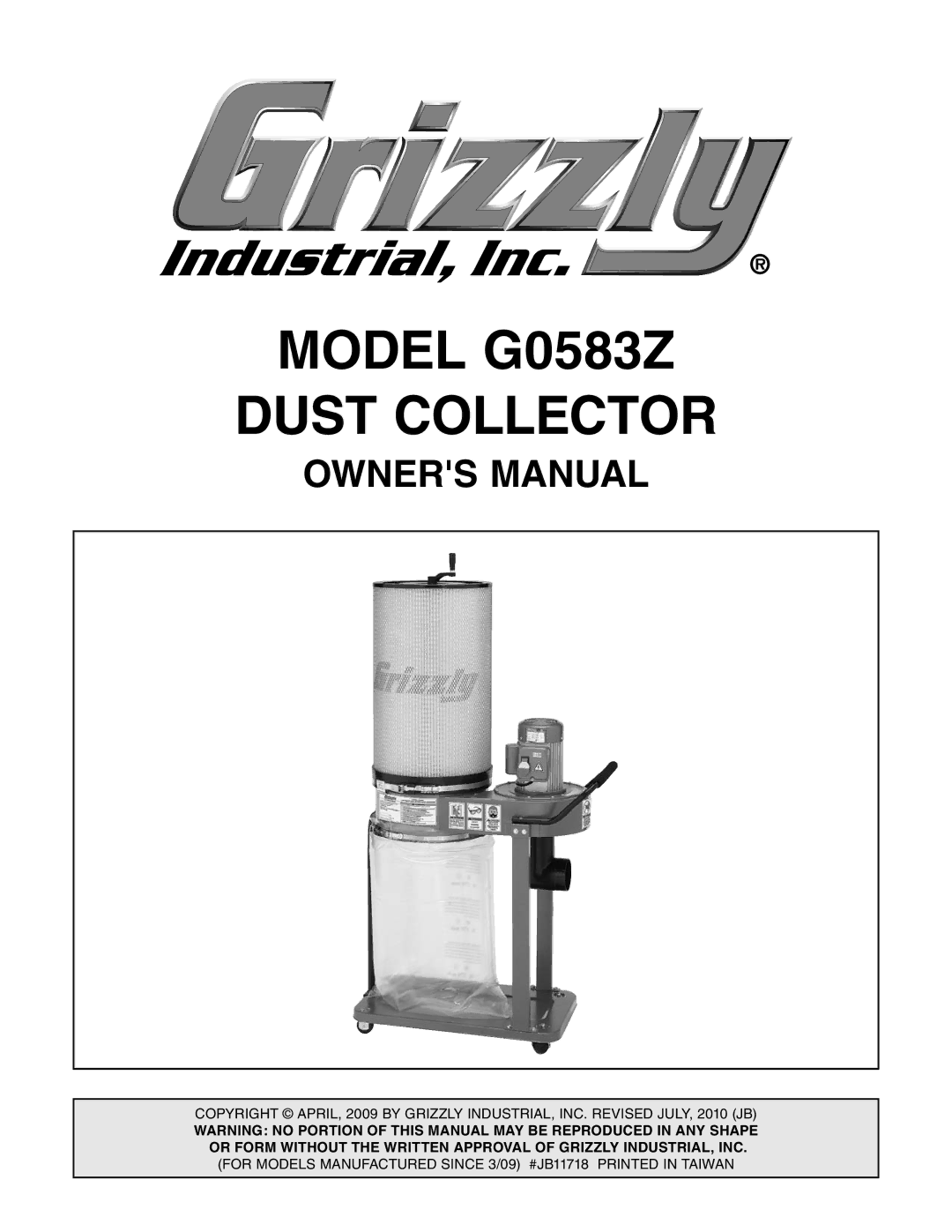 Grizzly owner manual Model G0583Z Dust Collector 