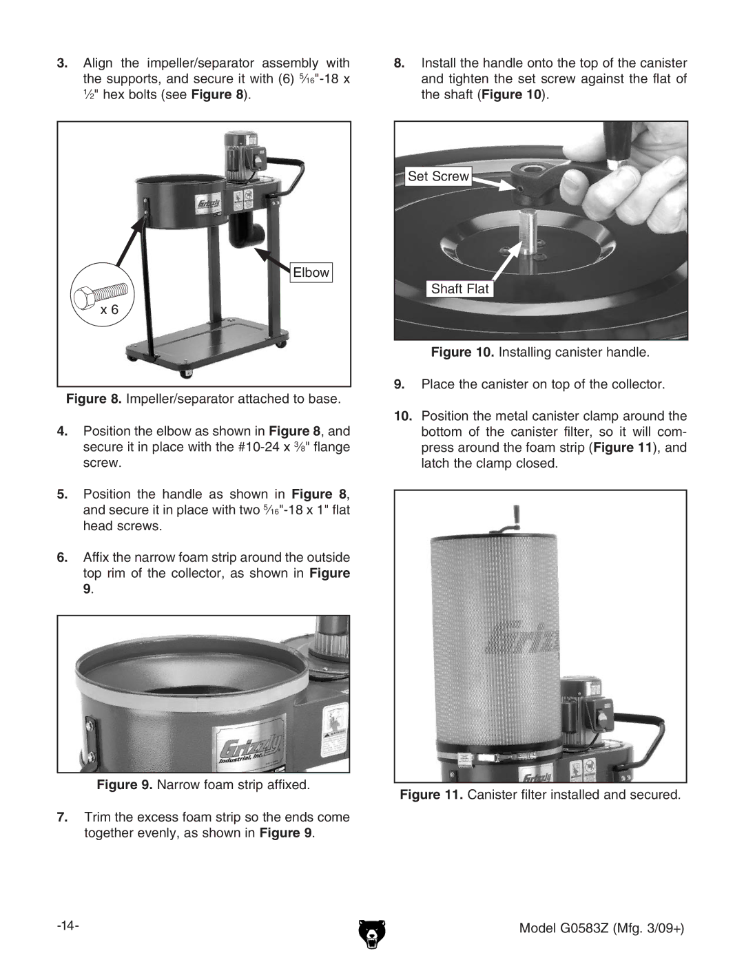 Grizzly owner manual Canister filter installed and secured Model G0583Z Mfg /09+ 