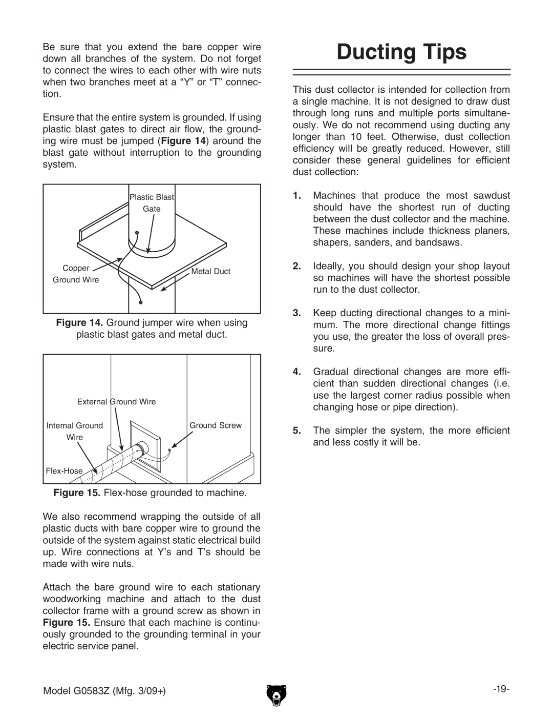 Grizzly G0583Z owner manual Ducting Tips 