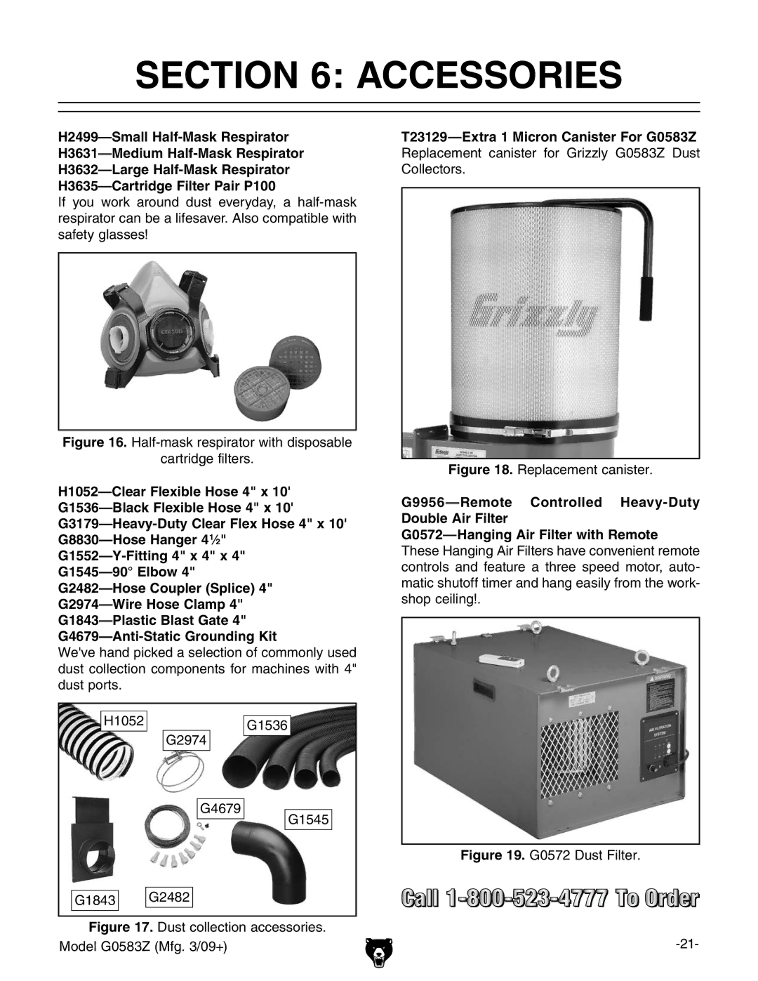 Grizzly owner manual Accessories, T23129-Extra 1 Micron Canister For G0583Z 