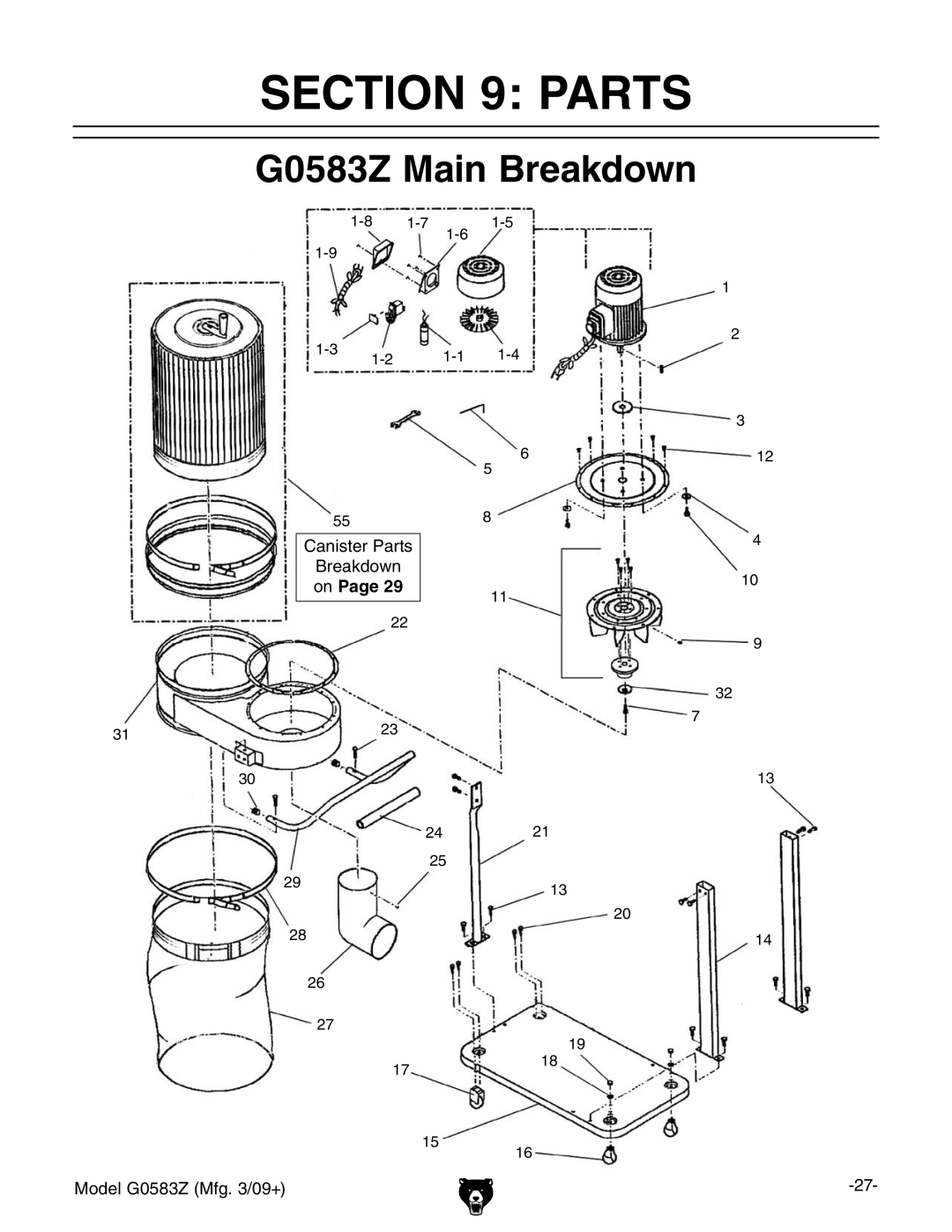 Grizzly owner manual Parts, G0583Z Main Breakdown 