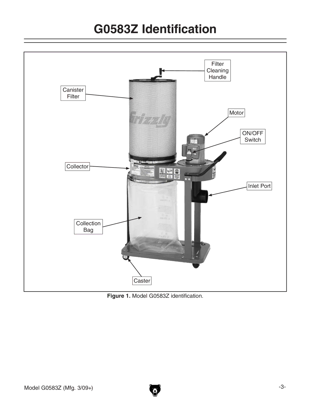 Grizzly owner manual G0583Z Identification, Model G0583Z identification Model G0583Z Mfg /09+ 