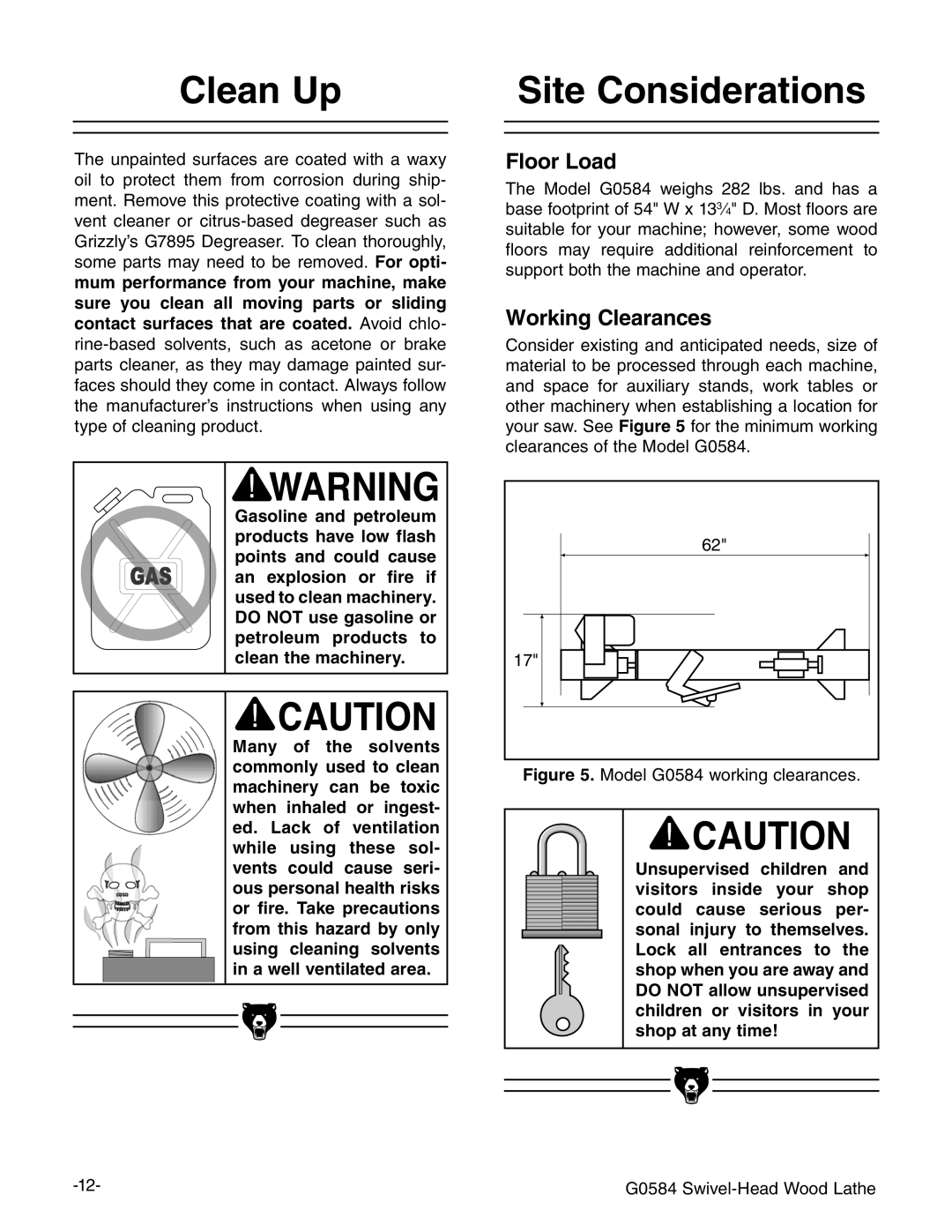 Grizzly G0584 manual #LEAN 5P, 3ITE #ONSIDERATIONS,  