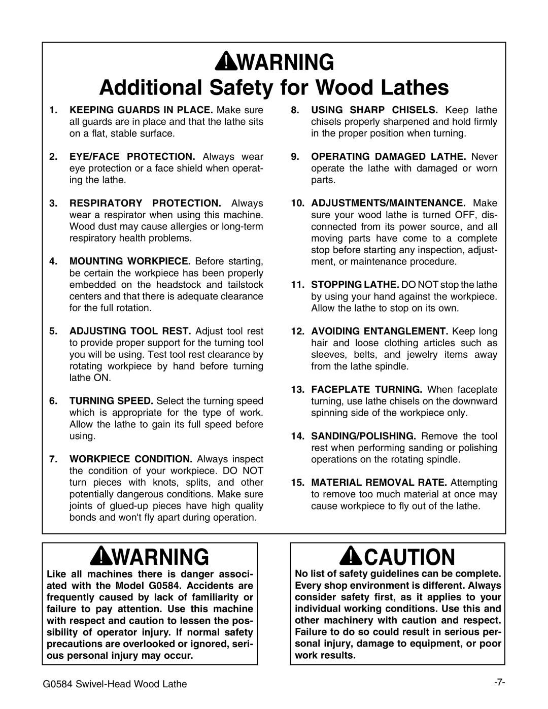 Grizzly G0584 manual Dditional 3AFETY for 7OOD ,ATHES 