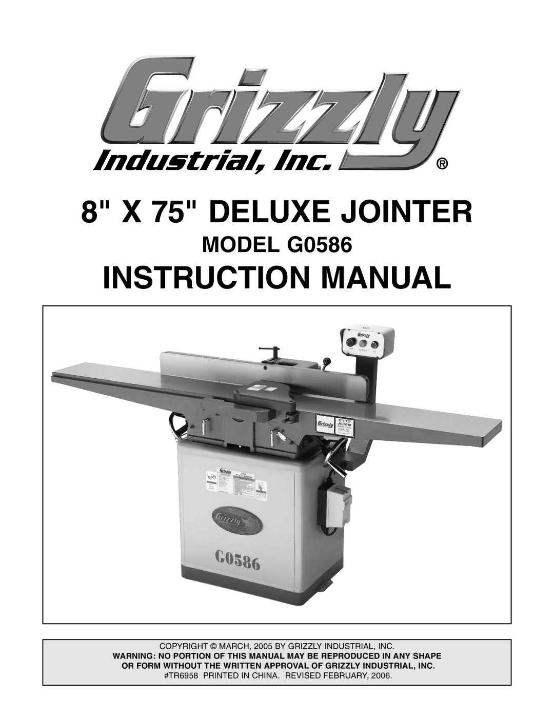 Grizzly G0586 manual  8  $%,58% */.4%2 