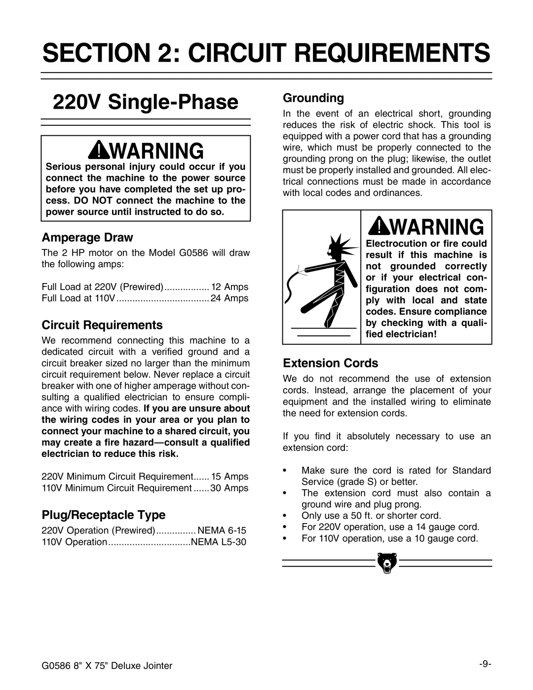 Grizzly G0586 manual #4/. #2#54 2%152%-%.43, 6 3INGLE0HASE 