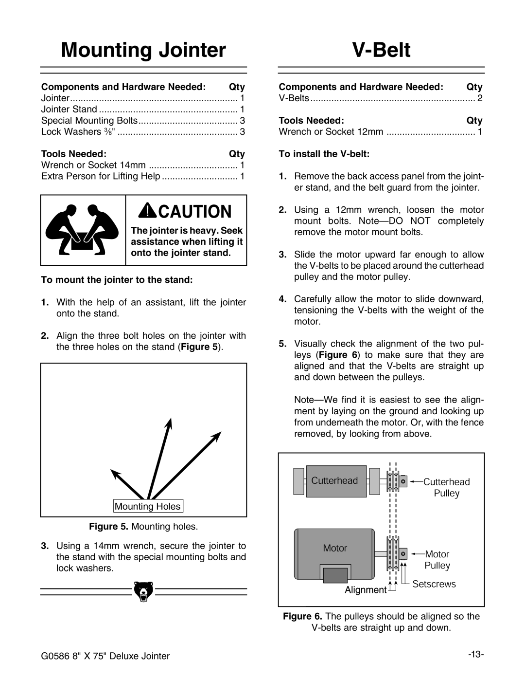 Grizzly G0586 manual Ounting *OINTER, 6ELT 