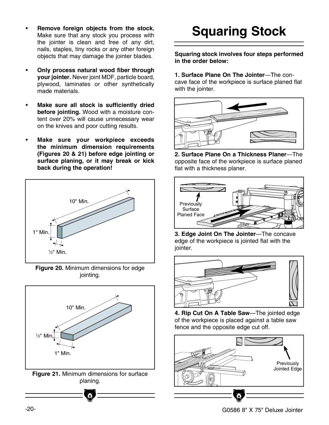 Grizzly G0586 manual 3QUARING 3TOCK, ™ -AKE Sure Your Workpiecep Exceeds, Igure BcbjbYbZchdchdgZY\Z Dcic\# 