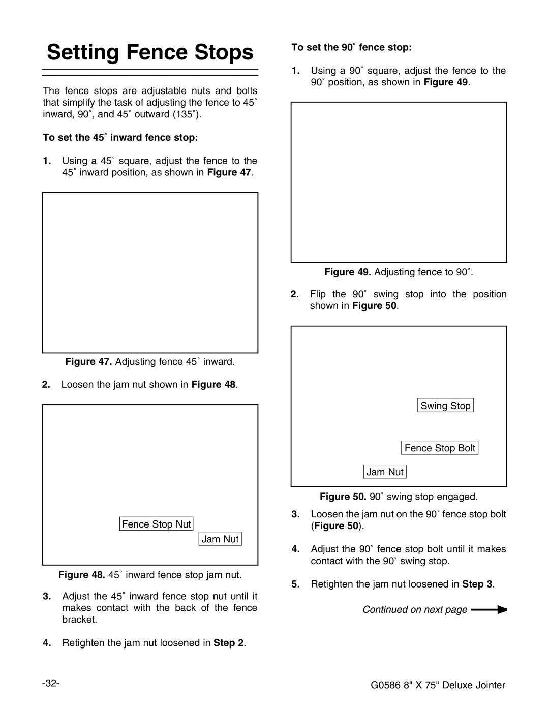 Grizzly G0586 manual 4O SETETHEHƒINWARD FENCENSTOP, 4O SETETHEHƒFENCENSTOP, &Igure    