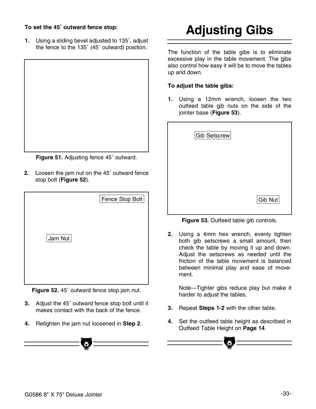 Grizzly G0586 manual Djusting IBS, 4O SETETHEHƒOUTWARDWFENCENSTOP, 4O Adjust THEHTABLEBGIBS 