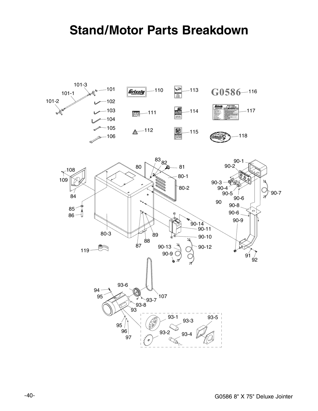 Grizzly G0586 manual 3TAND-OTORR0ARTSSREAKDOWN 