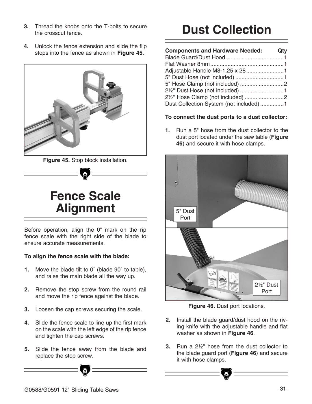 Grizzly G0588/G0591 instruction manual Fence Scale Alignment, To align the fence scale with the blade 