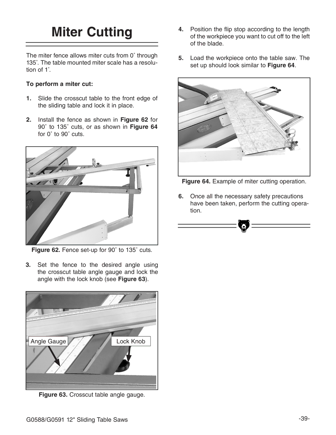 Grizzly G0588/G0591 instruction manual Miter Cutting, To perform a miter cut 