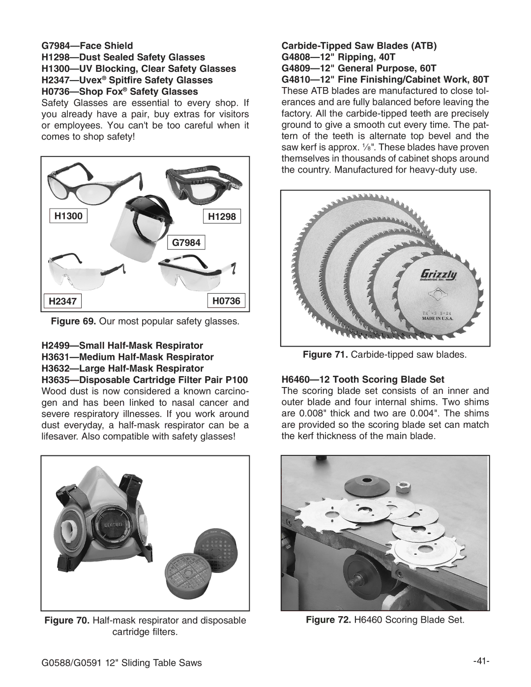 Grizzly G0588/G0591 instruction manual H1300 H1298 G7984 H2347 H0736, H6460-12 Tooth Scoring Blade Set 