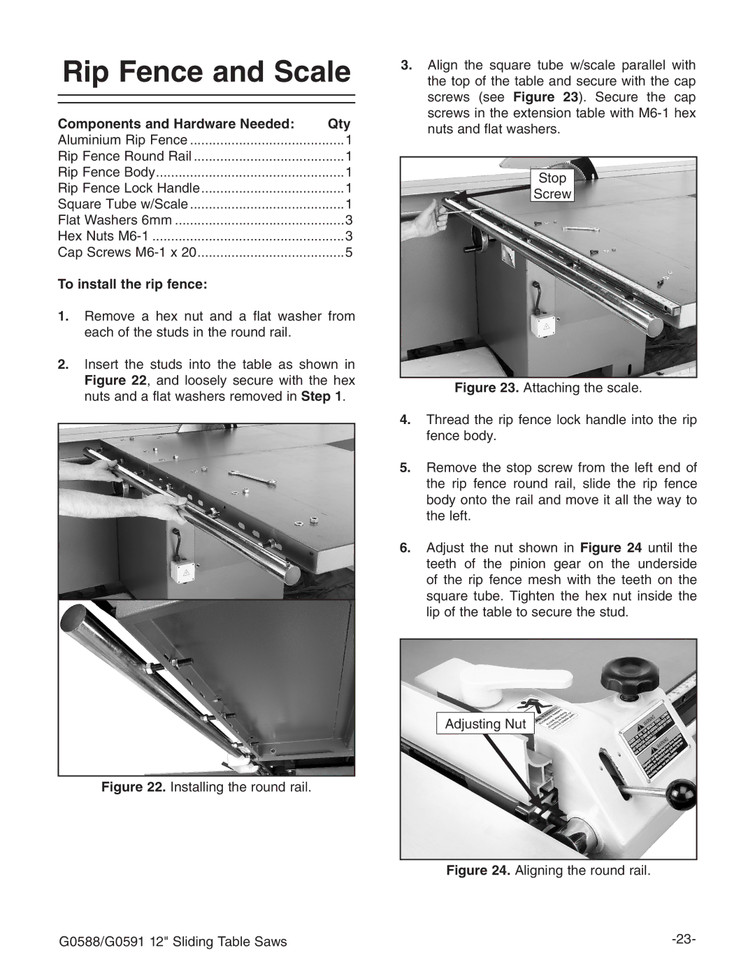 Grizzly G0588, G0591 owner manual Rip Fence and Scale, To install the rip fence 